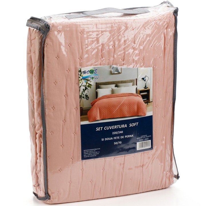 Set de pat Trendy Home Still, cuvertura 220x240 cm si 2 fete de perna 50x70 cm, microfibra matlasata, roz