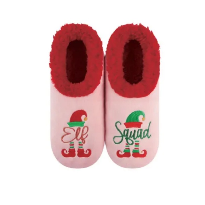 Papuci de casa dama pufosi Snoozies Echipa Elf– roz, caldurosi, imblaniti, confortabili, marimea 38-40