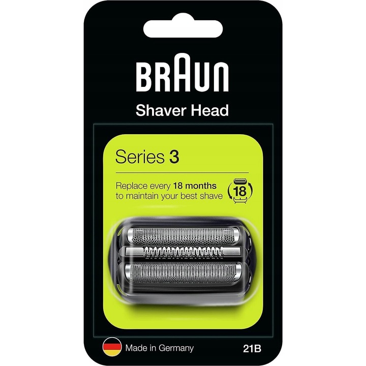 Cap de schimb pentru aparat de ras electric Braun 21B, 3 lame, compatibil cu seria 3, argintiu