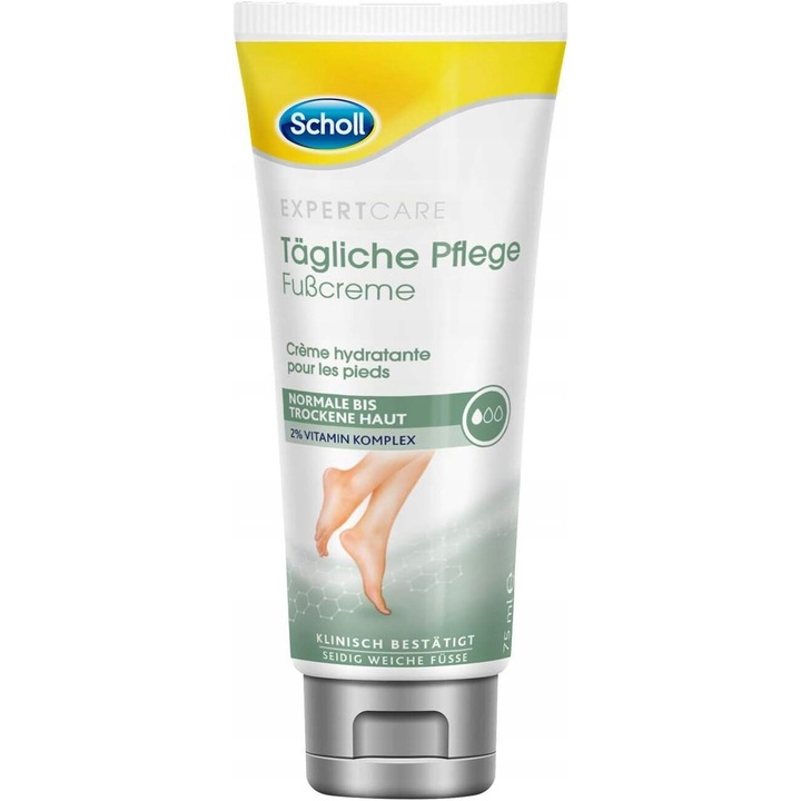 Scholl Expertcare lábápoló krém mindennapi használatra, 75ml, 2%-os vitamin komplex, illatanyagmentes, normál vagy száraz bőrre