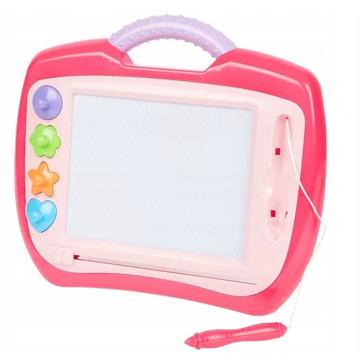 Tabla magnetica Play & Go, rozie, 35x27cm, set cu 4 stampile colorate