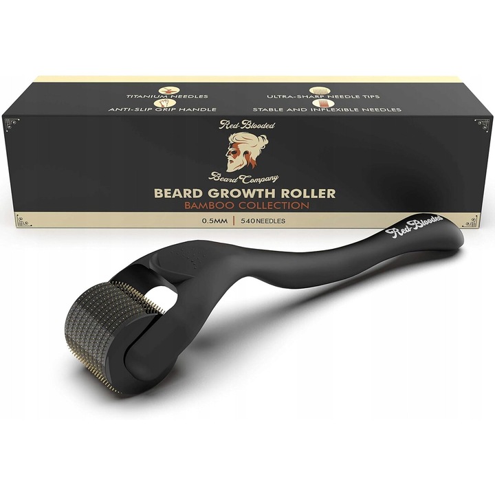 Roller pentru barba, Red-Blooded, 540 microace 0,5mm, tytan, negru