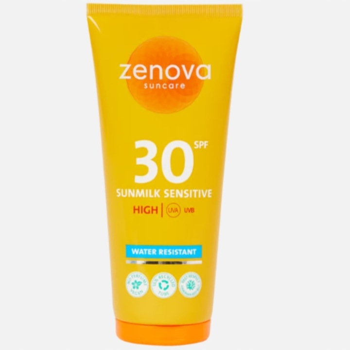 Crema de protectie solara, Zenova, 30 SPF, 200 ml, cu vitamina E, pentru piele sensibila, rezistent la apa