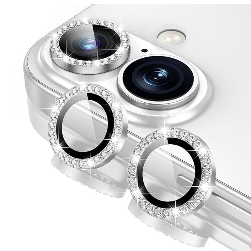 Folie Camera cu Strasuri, Individuala, Compatibila iPhone 16 Plus, Sticla, Argintiu