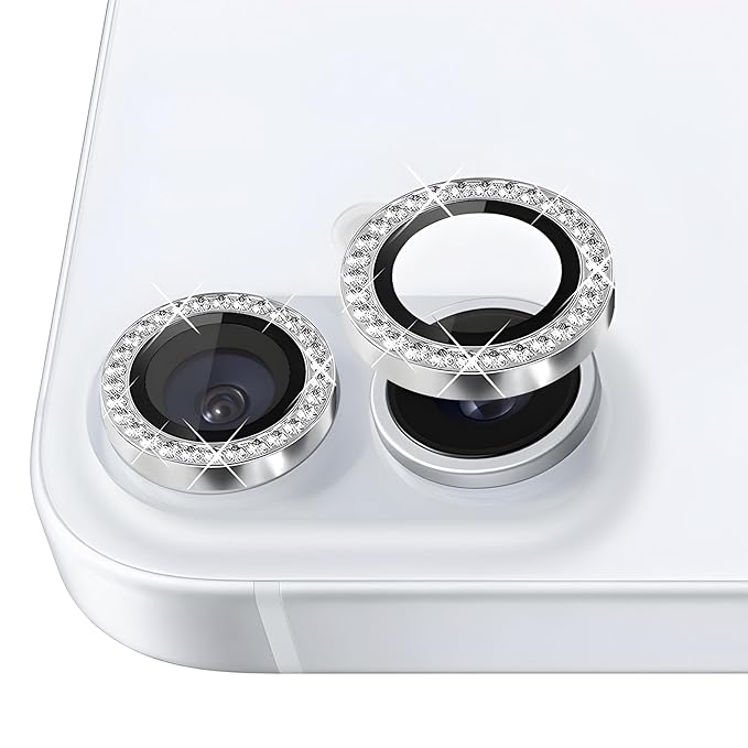Folie Camera cu Strasuri, Individuala, Compatibila iPhone 16 Plus, Sticla, Argintiu