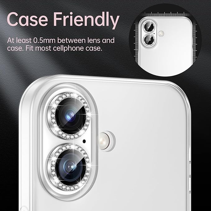 Folie Camera cu Strasuri, Individuala, Compatibila iPhone 16 Plus, Sticla, Argintiu