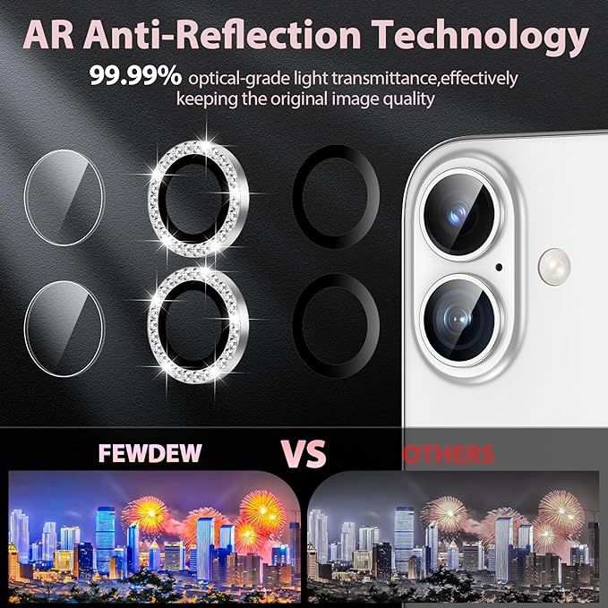Folie Camera cu Strasuri, Individuala, Compatibila iPhone 16 Plus, Sticla, Argintiu