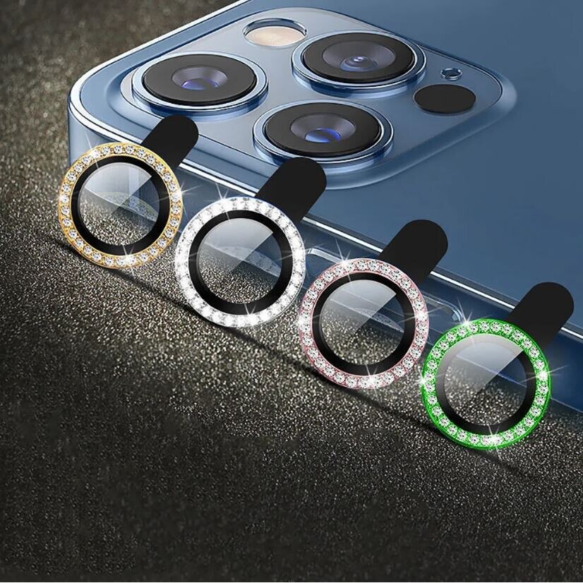 Folie camera cu Strasuri, Individuala, Compatibila iPhone 16 Pro, Sticla, Roz