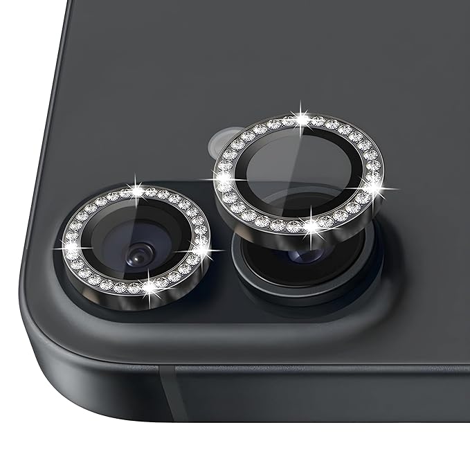 Folie Camera cu Strasuri, Individuala, Compatibila iPhone 16, Sticla, Negru