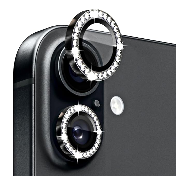 Folie Camera cu Strasuri, Individuala, Compatibila iPhone 16, Sticla, Negru