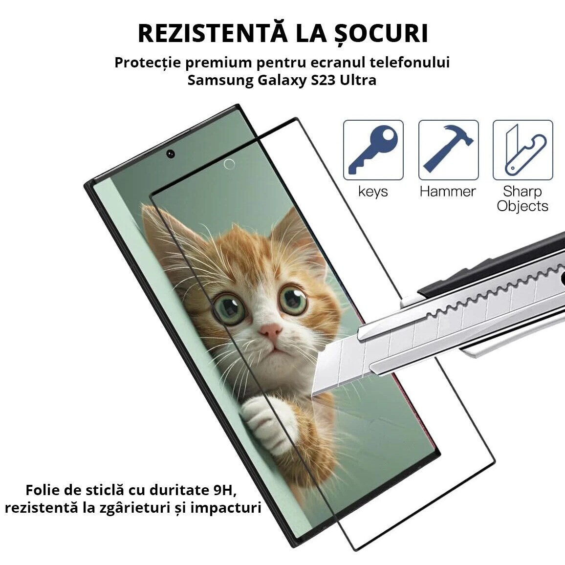 Folie sticla Mobilesmart pentru Samsung Galaxy S23 ULTRA, Compatibila cu senzorul de amprenta, Anti Soc, Full Glue