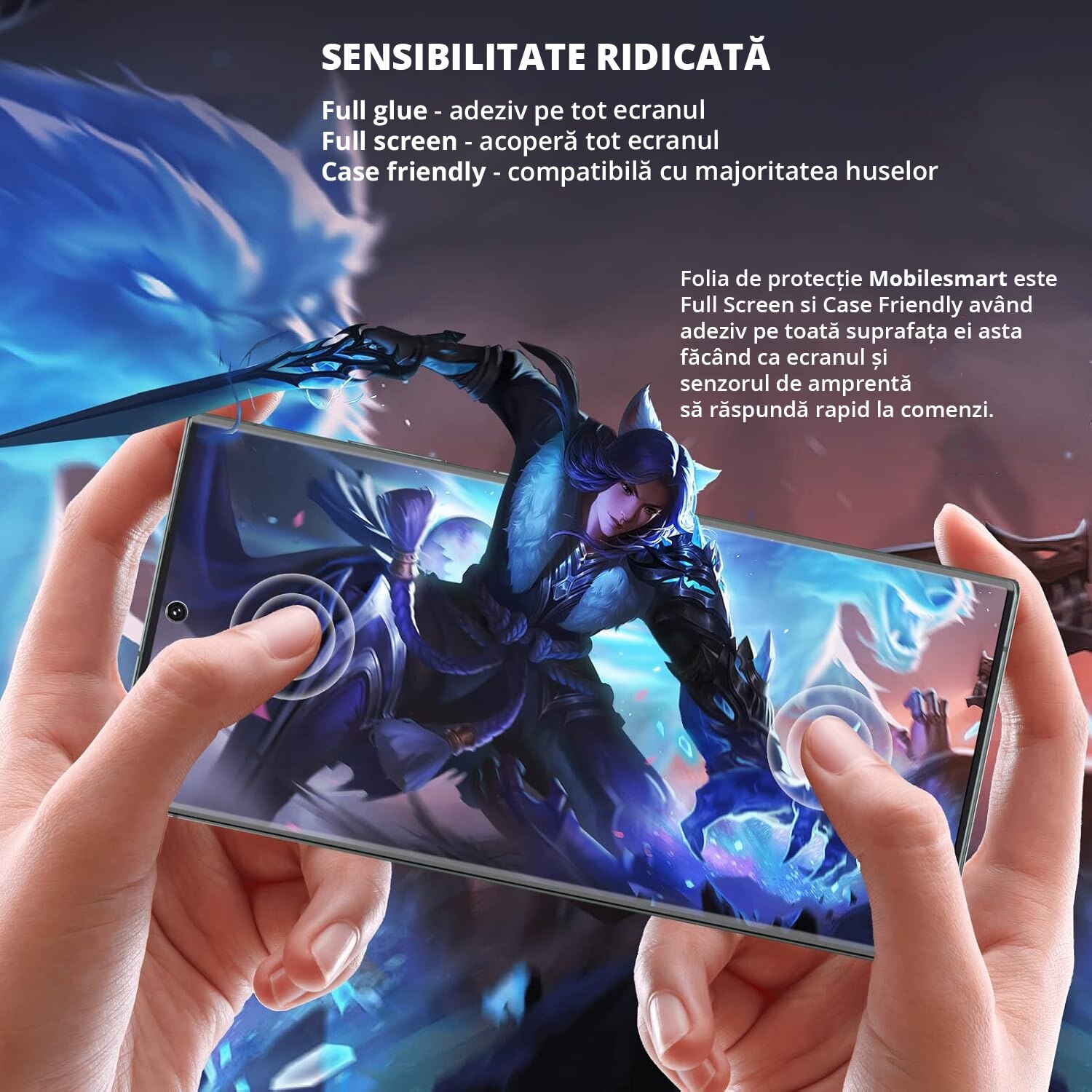 Folie sticla Mobilesmart pentru Samsung Galaxy S23 ULTRA, Compatibila cu senzorul de amprenta, Anti Soc, Full Glue