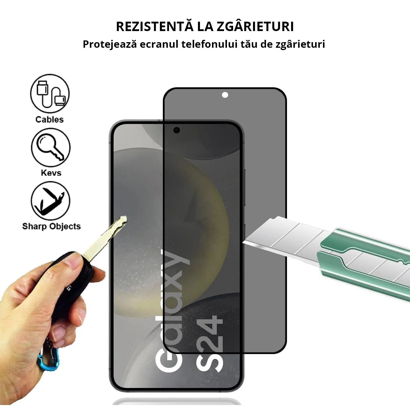 Folie sticla Mobilesmart pentru Samsung Galaxy S24, Privacy, Compatibila cu senzorul de amprenta, Anti Soc, Full Glue