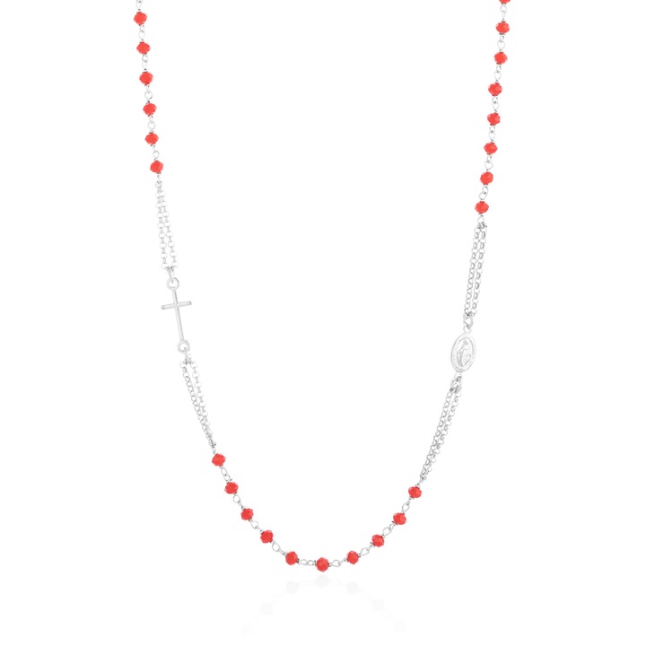 Lant tip" rozariu" din argint 925 rodiat, Piatra : coral fatetat, Culoare : rosu, Sonis Silver