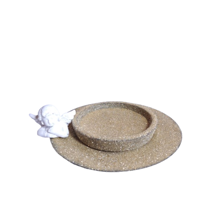 OEM Fém gyertyatartó arany és angyal csillogással, gyertya nem tartozék