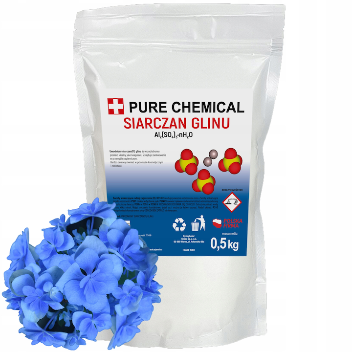 Sulfat De Aluminiu, Pure Chemical, Ambalaj Reutilizabil, Tip Pulbere, Pur, Fara Impuritati, Pentru Hortensii, Usor Solubil In Apa, Continut Pur Minim 99.5%, Inodor, 0.5 kg