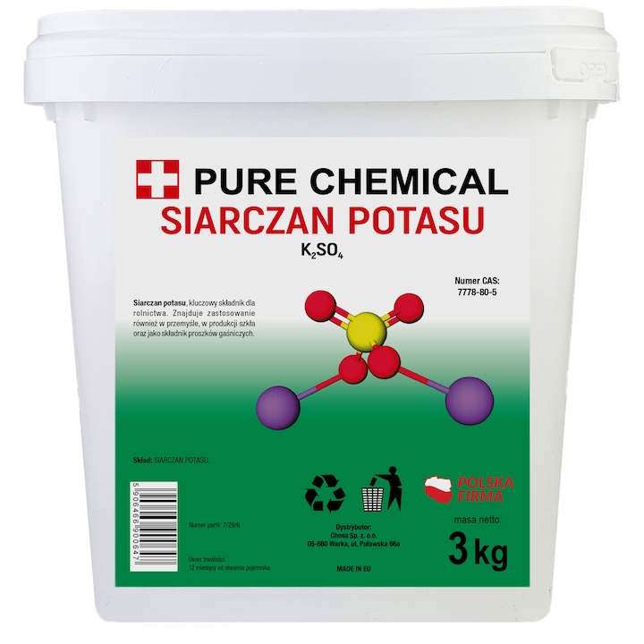 Sulfat De Potasiu, Pure Chemical, Ambalaj Cu Inchidere Reutilizabila, Granule, Ph Neutru, Sigur Pentru Plantele Sensibile La Clor, Solubilitate Excelenta In Apa, 3 kg