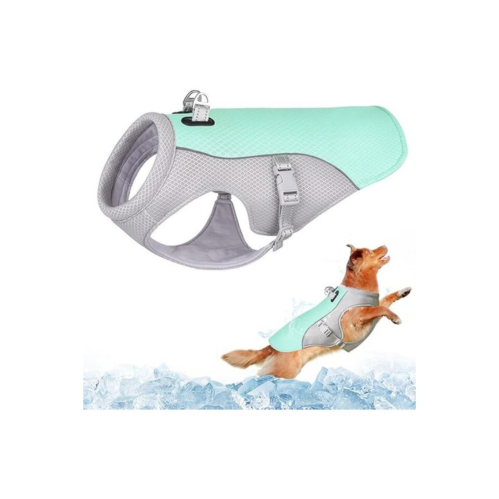 Állítható nyári hűtőkabát kutyáknak, türkiz, 2XL méret, Dolahovy