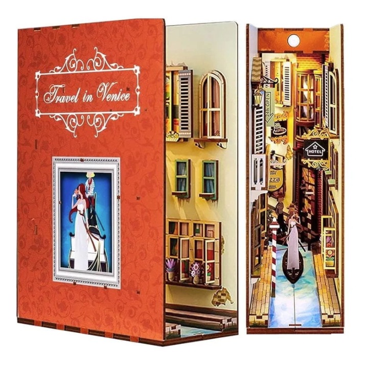 3D пъзел, Habarri, Book Nook DIY, "Пътуване до Венеция", 127 части, LED осветление