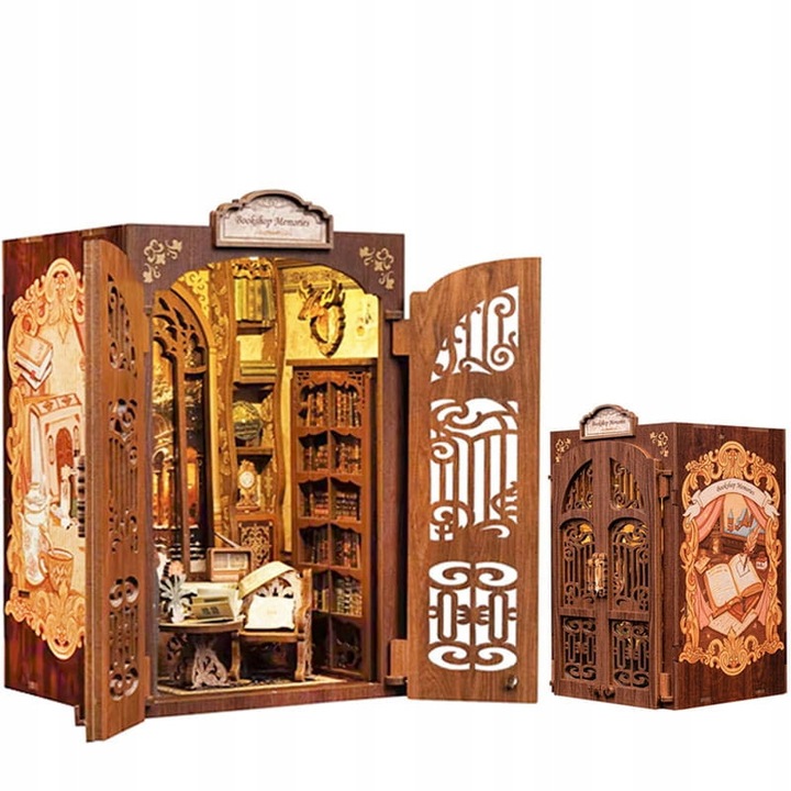 Puzzle 3D Book Nook DIY, Clubul Cartii, Cu LED, Habarri, Cu Kit De Asamblare, Miniatura Din Lemn Cu Detalii Realiste, Iluminare Eleganta, Ideal Pentru Cadou Si Colectie, 9.5 x 11.5 x 17 cm