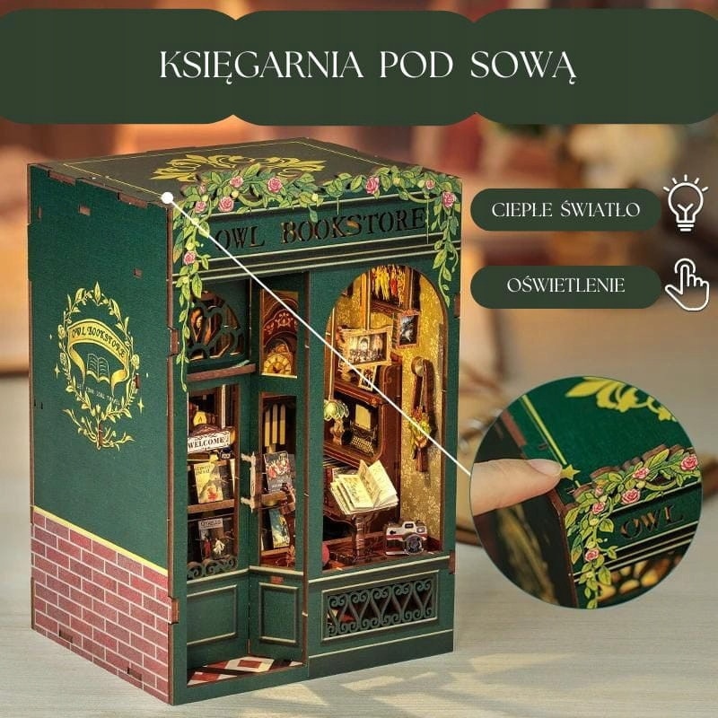 Puzzle 3D Book Nook DIY, Libraria Bufnitei, Cu LED, Habarri, Cu