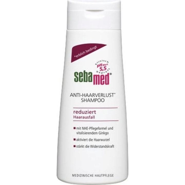 Sampon anticadere a parului, pentru toate tipurile de par, cu cofeina si ginkgo biloba, 200 ml SEBAMED
