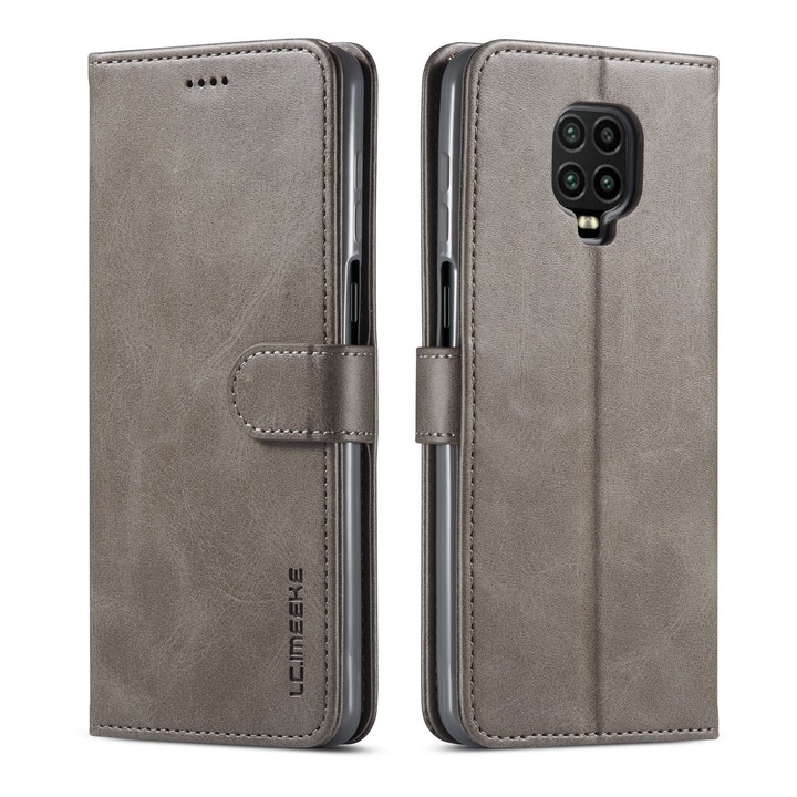 Husa pentru Xiaomi Redmi Note 9 Pro, CaseMe, piele, tip portofel, inchidere magnetica, stand, suport moale la culoarea husei, culoare Gri