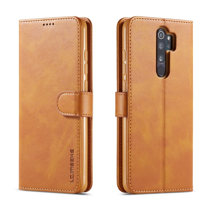Капак за Xiaomi Redmi Note 8 Pro, CaseMe, кожа, тип портфейл, магнитно закопчаване, стойка, мека опора в цвета на капака, цвят Кафяв