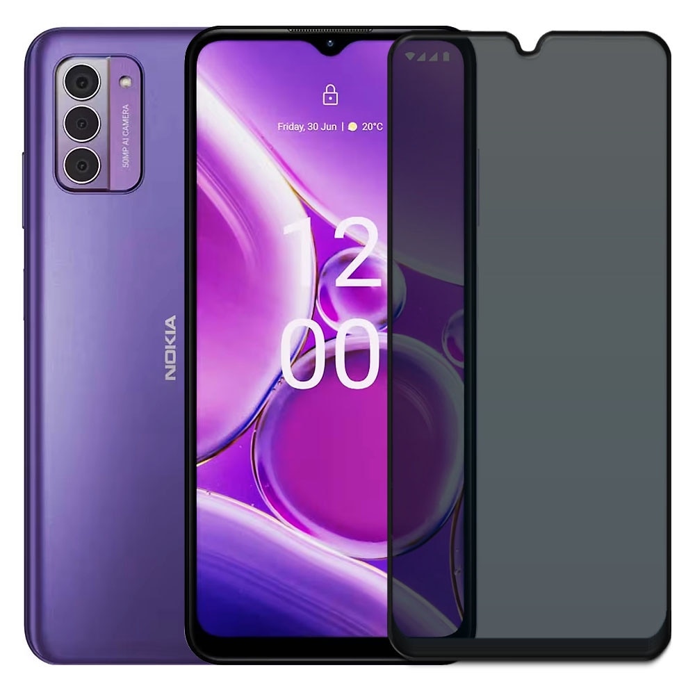 Folie din sticla securizata pentru Nokia G42 5G, HAMSTERBOX Privacy Shield, Protectie completa ecran, Full face, Aplicare rapida, Case Friendly, Negru