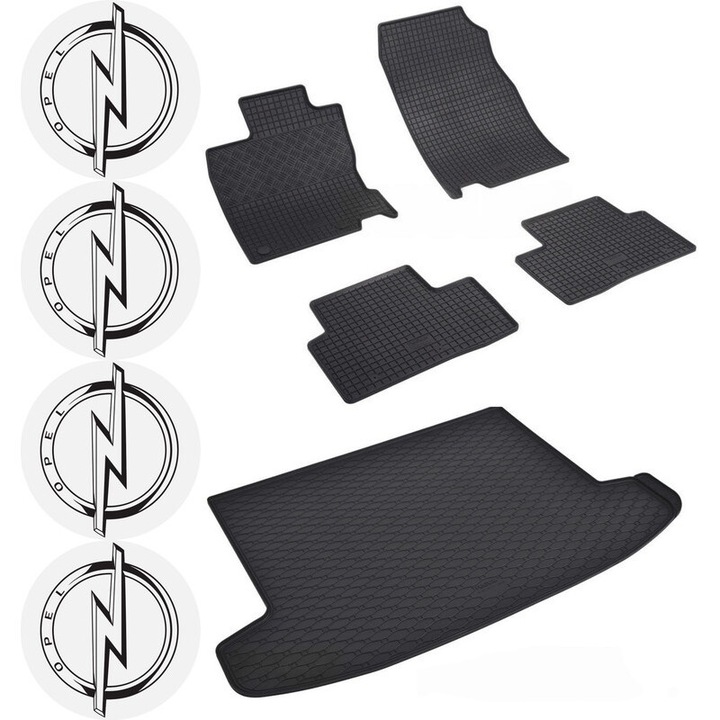 Set Covorase si tavita portbagaj auto Opel Astra H, caroserie Hatchback, din 2004 - 12.2014, portbagaj inferior si 4 stickere auto Opel