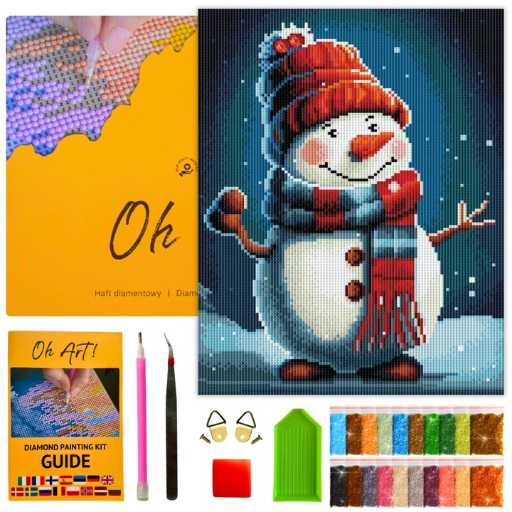 5D Комплект за диамантени бродерии с рамка - Диамантена картина 30x40 см, Направи си сам Коледен гоблен Снежен човек Картина за възрастни и деца - Oh Art!®