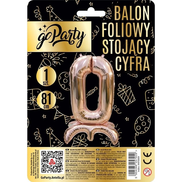 "0" számú fólia lufi állvány, GoParty, rózsaszín arany, 81cm