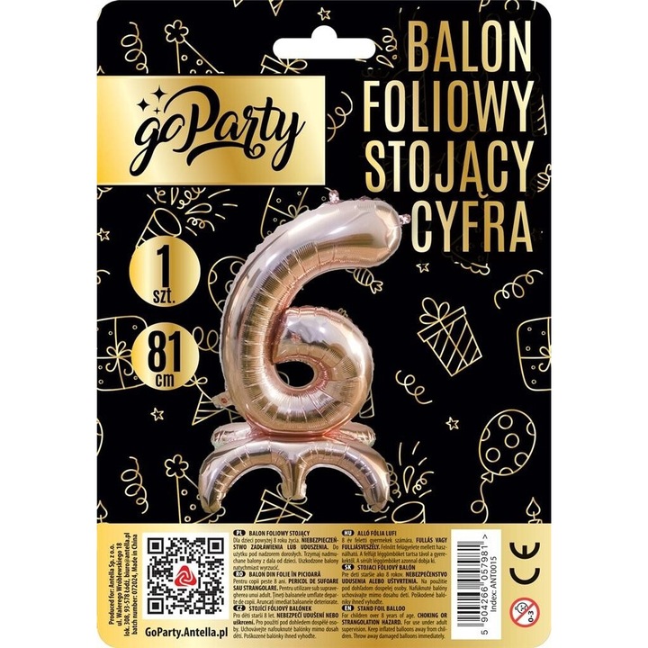 Балон фолио 6, GoParty, розово злато, 81см, комплект