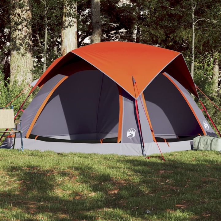 Cort de camping Gossi, 4 persoane, impermeabil, gri-portocaliu, 218x218x135cm