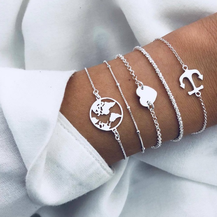 Set 5 bratari dama, Aliaj, Argintiu