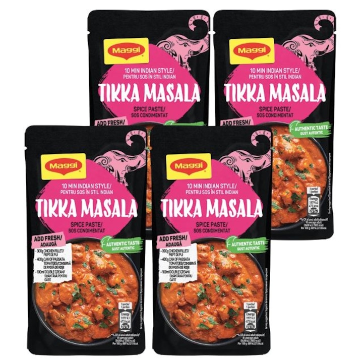 Пакет сос саше MAGGI Tikka Masala Paste Asian cooking pastes, за приготвяне на пиле Тикка Масала, 4 бр. x 65g