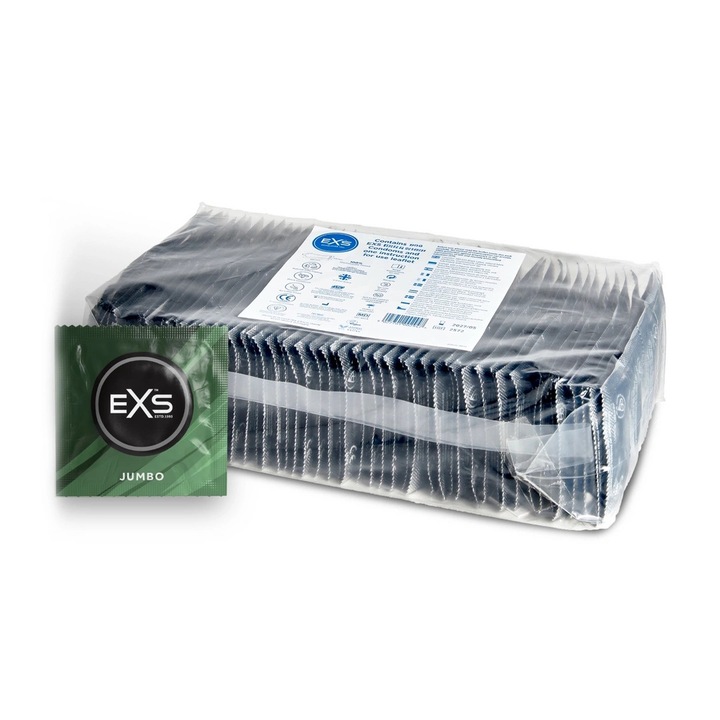 Prezervative Jumbo mix 144 bucati, EXS, latex natural, cu textura, 69x221mm