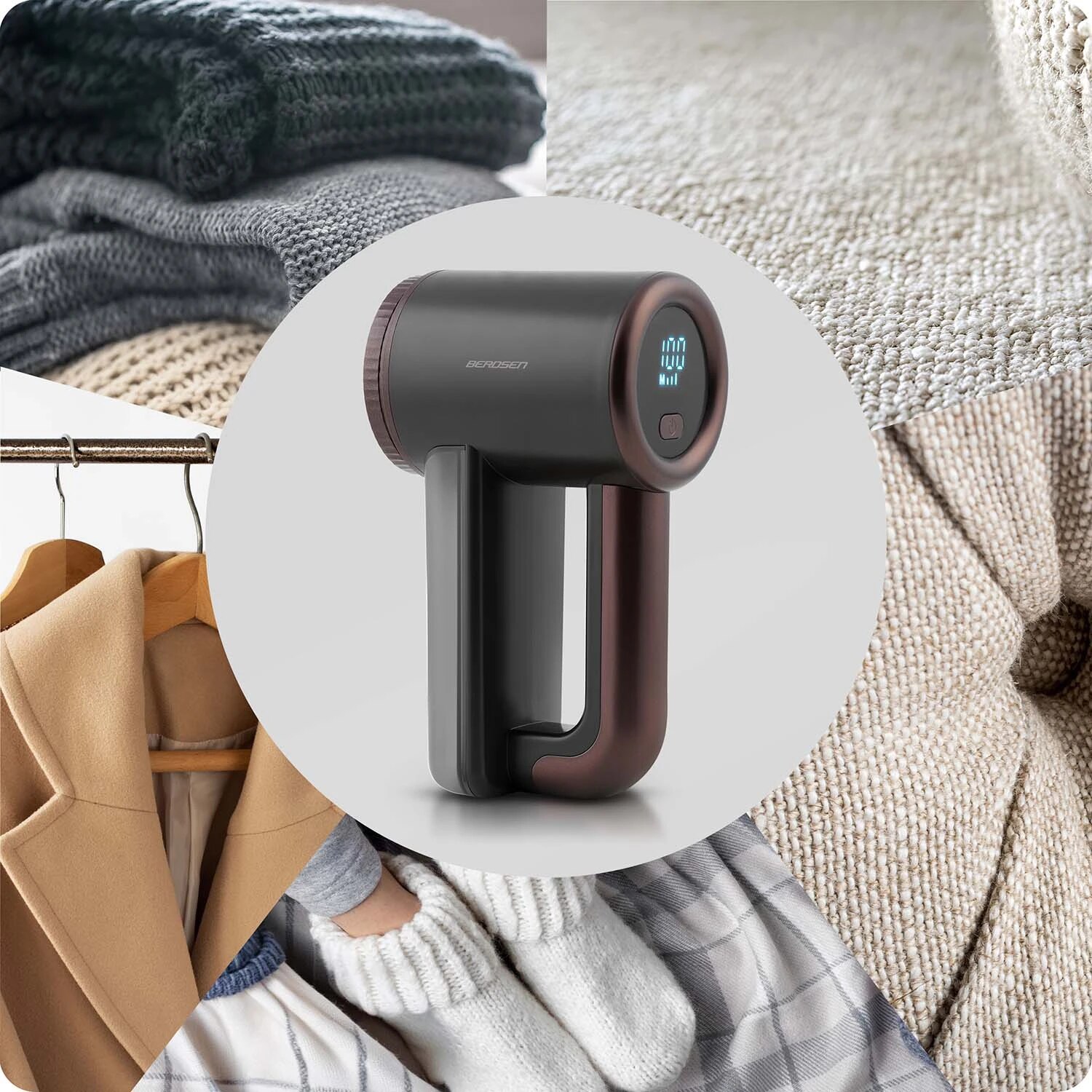 Aparat de curatat scame electric, lame din otel inoxidabil, ecran LCD, 3 niveluri de intensitate a puterii, recipient mare de 120 ml, baterie 2000 mAh, negru