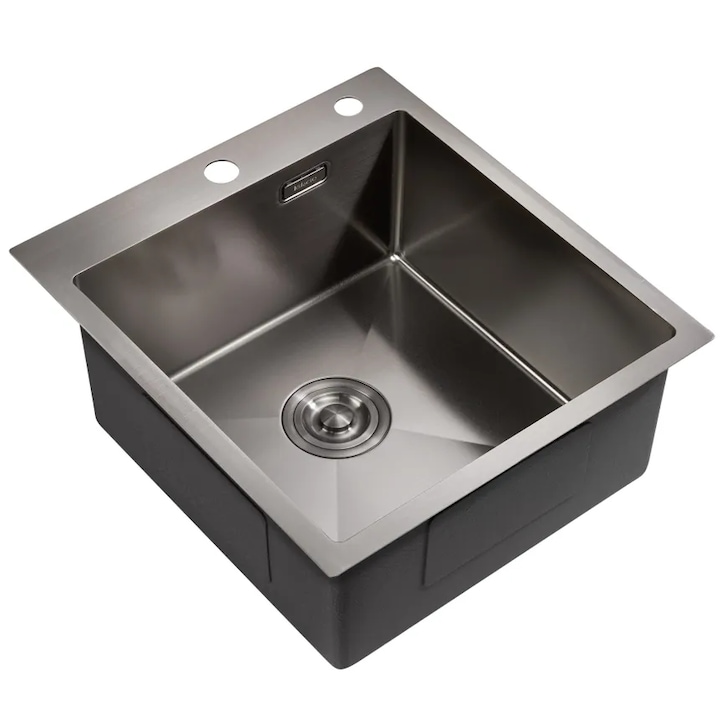 Кухненска мивка, ANW HOME HD-4045B, Цвят ГРАФИТ, Неръждаема стомана, Сифон в комплекта, Размери 40x45x21, 5 см