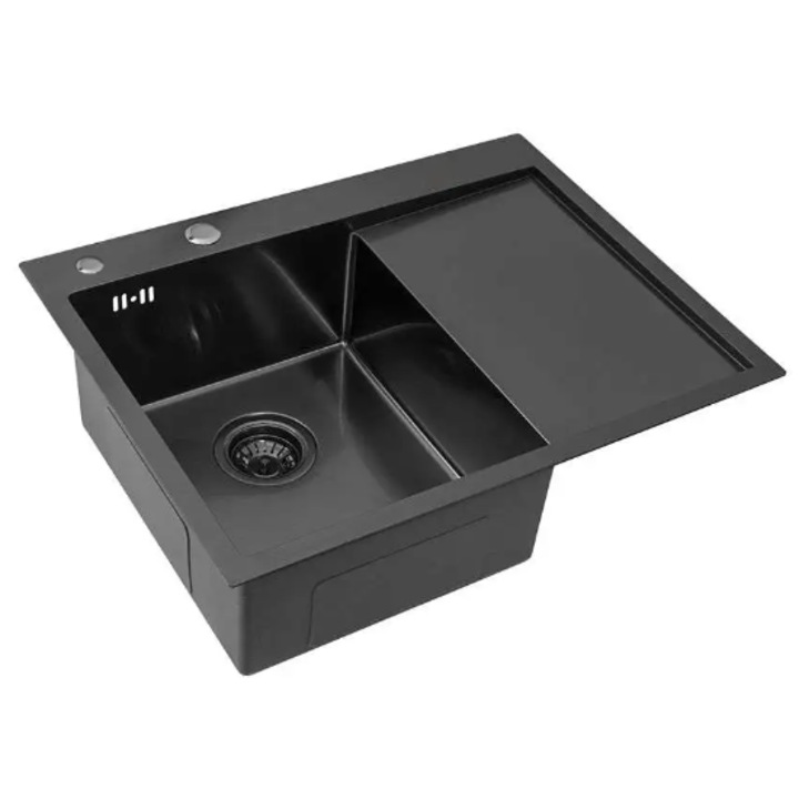Кухненска мивка, ANW HOME HD-5848LB, Цвят ГРАФИТ, Неръждаема стомана с PVD покритие, Сифон в комплекта, Размери 58x48x21 см