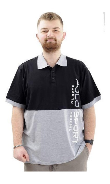 Tricou negru și gri cu guler și nasturi gri - Polo sport, Black Grain