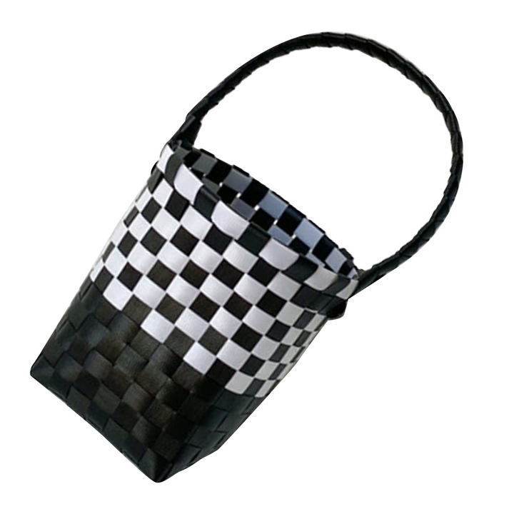 Geanta dama, BGHYHYHI, material din paie, alb/negru