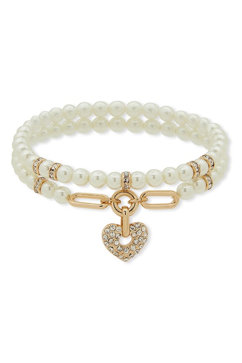 Anne Klein, Bratara cu perla Holiday Hearts, Alb, Auriu