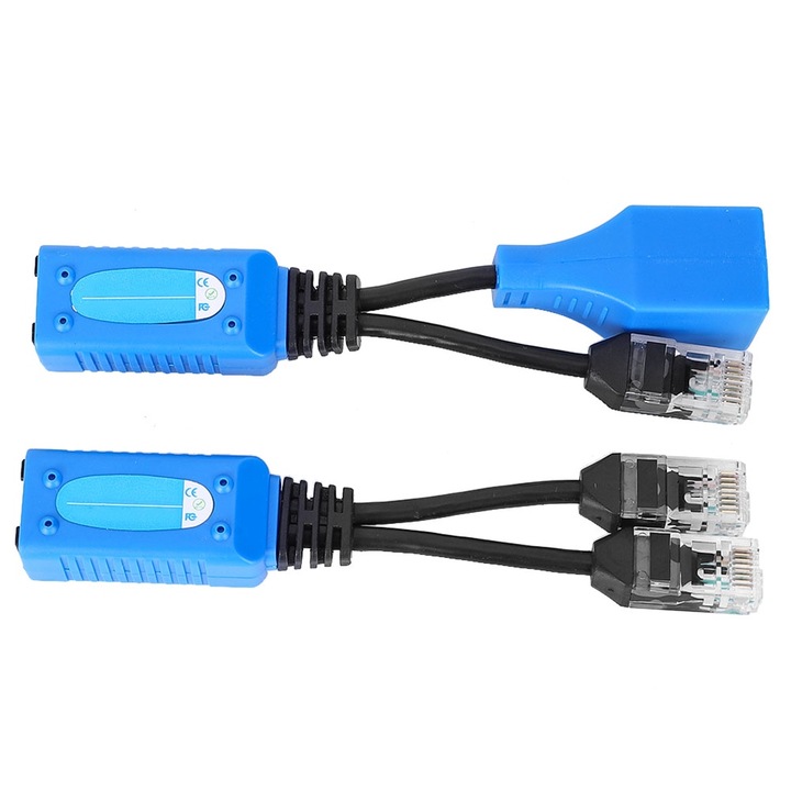 Комплект 2 сплитера RJ45 Combiner POE адаптер, конектори, комплект захранващ кабел