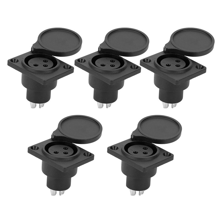 Set 5 bucati mufa mama XLR Enforose, cu 3 pini, pentru panou sasiu, mufa audio pentru conector microfon de alimentare