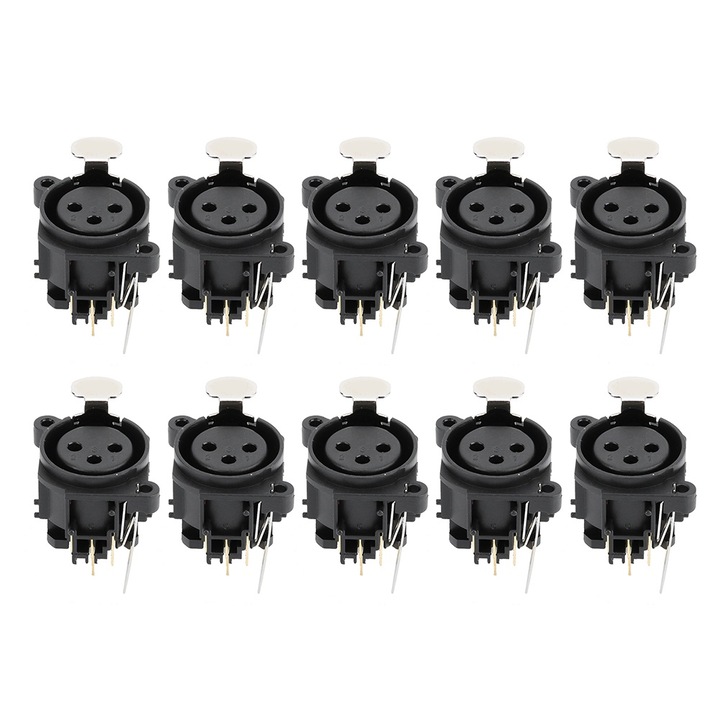 Set 10 buc 3 nuclee XLR mufa conector audio montare pe sasiu din cupru placat cu aur, Enforose