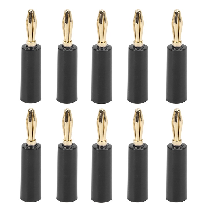 Set 10 bucati mufe banana 4 mm conector audio jack fara lipire, cap cu sase lame pentru echipamente electronice industriale