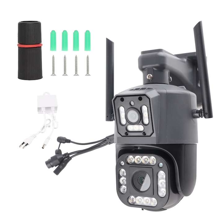 Camera de supraveghere Jormftte 1080P HD, alb, IP66, cu alarma sonora si luminoasa, urmarire automata