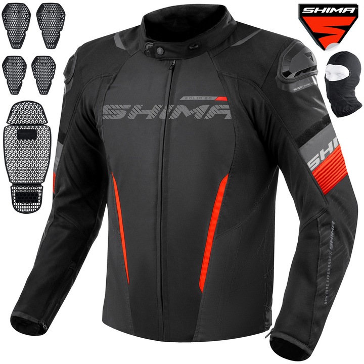 Geaca moto textil, Shima Solid 2.0, Rezistant la apa, Negru/Rosu, M + GRATUIT