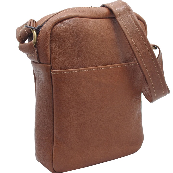 Borseta barbateasca de umar maro, Koson, din piele naturala
